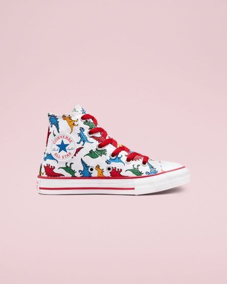 Tenis Converse Chuck Taylor All Star Dinosaurs Cano Alto Menina Branco Vermelhas Azuis | PT D0795P1